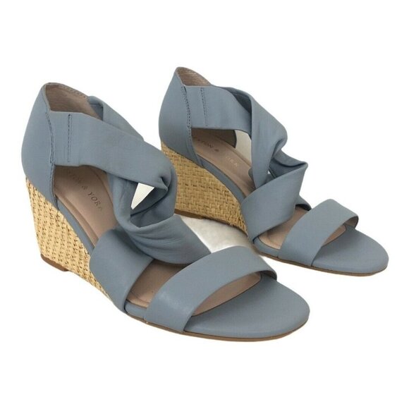Preston & York Womens Size 6.5 Blue Marcia Raffia Wrapped Wedges - Picture 1 of 7